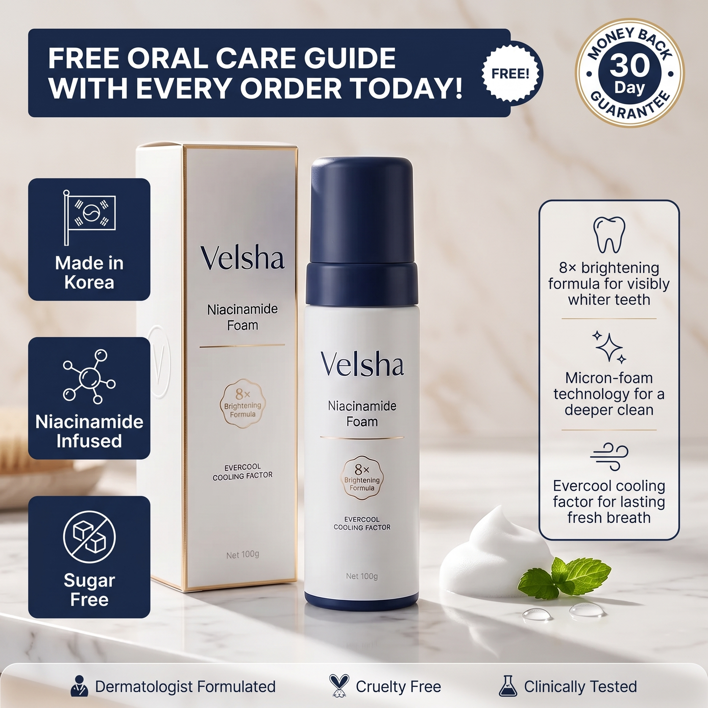 Velsha Niacinamide Foam – 8× Brightening Toothpaste