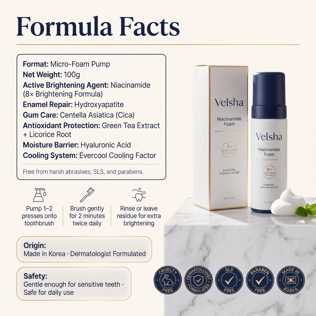 Velsha Niacinamide Foam – 8× Brightening Toothpaste